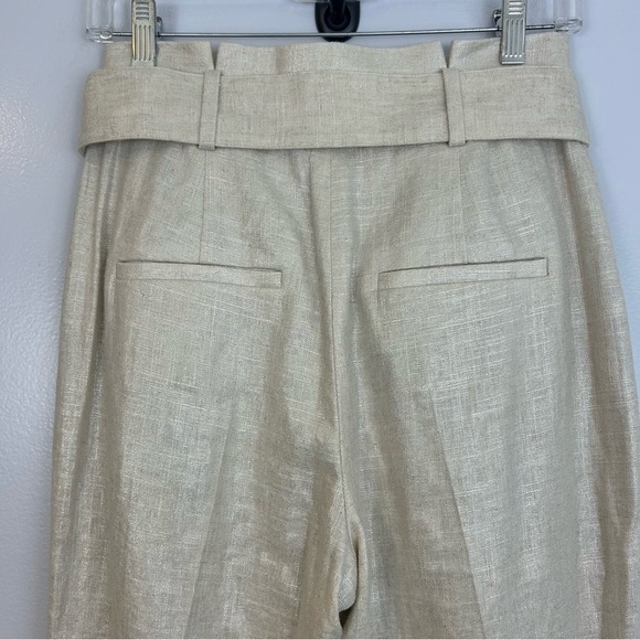 NWT Veronica Beard Zelly High-Waisted Linen-Blend Silver/Cream Paper Bag Pants 2 - Picture 13 of 16
